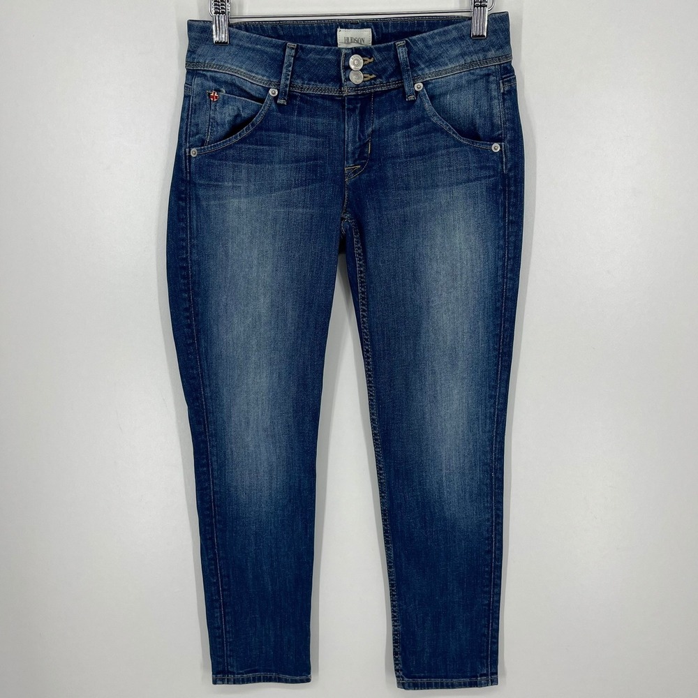 Hudson Collin Skinny Crop Jeans Medium Wash Blue Flap Pocket Sizeβ 25 Vtg Y2K